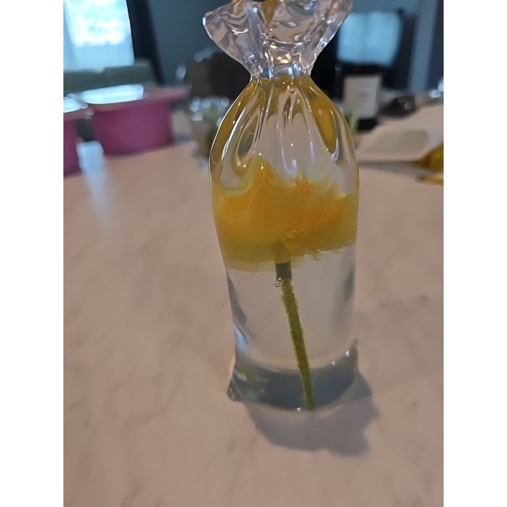 Flower In A Clear Bag Resin Handmade Yellow   6 Inches Tall.      556